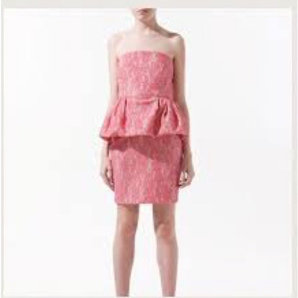 Zara Elegant Pink Strapless Lace Peplum Dress